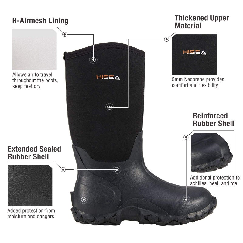 HISEA Men's Mid Rain Boots Waterproof Rubber Boots for Men Mud Boots Outdoor - Image 2